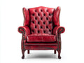 Sillón orejero de cuero 90x90x112 cm - rojo envejecido - capitoné profundo y brazos enrollados estilo clásico