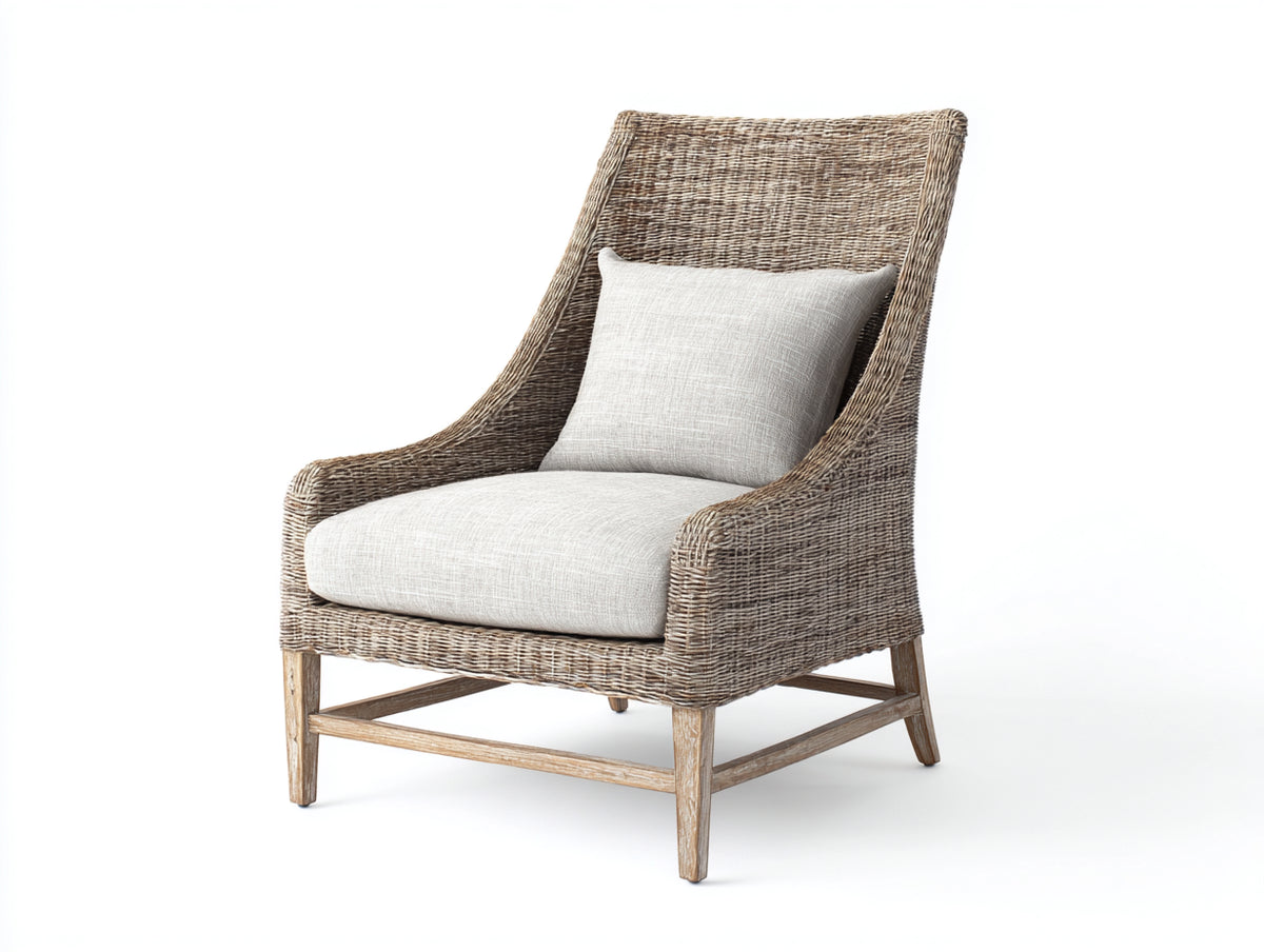 Sillones de ratán 82x88x108 cm - marrón claro-beige - respaldo alto y brazos curvos estilo natural