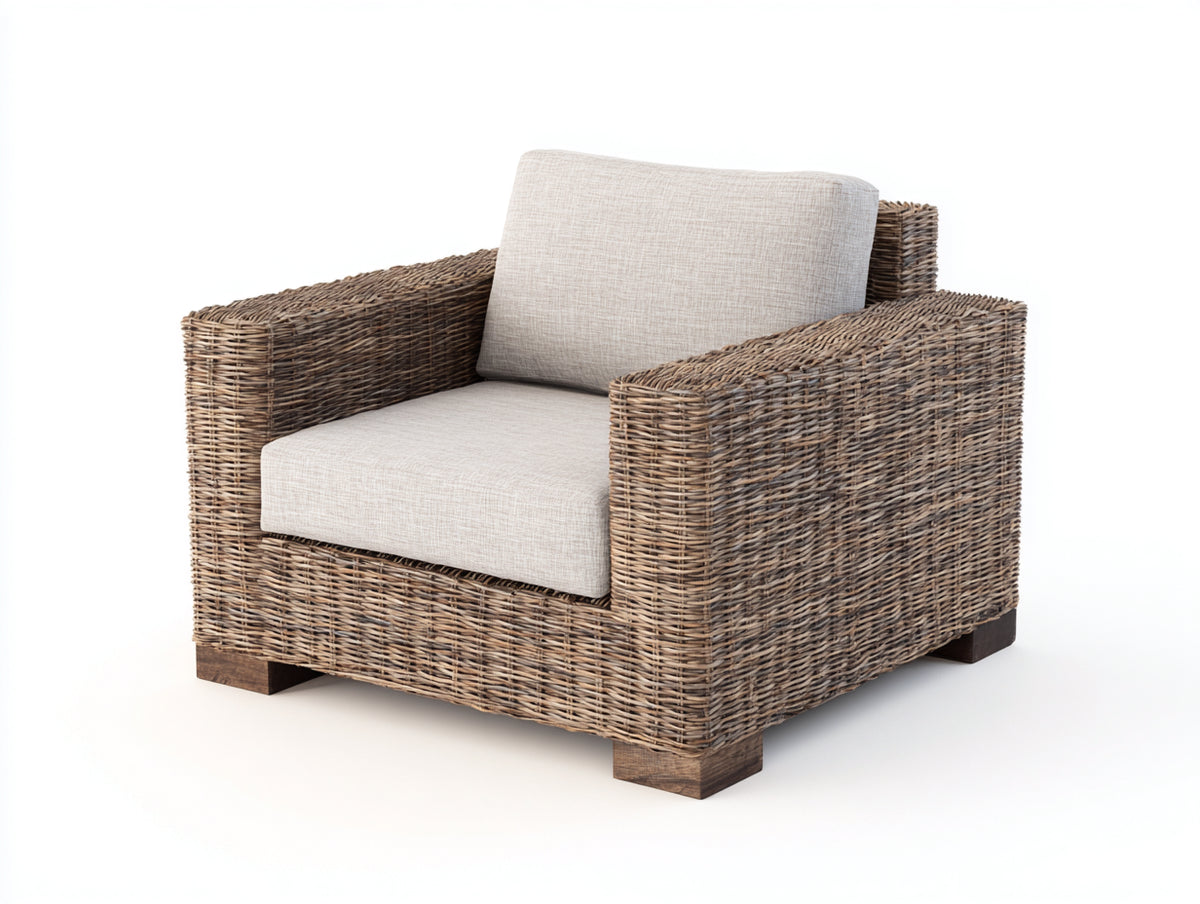Sillones de ratán 84x82x78 cm - ratán gris y beige claro - diseño moderno con cojines tapizados