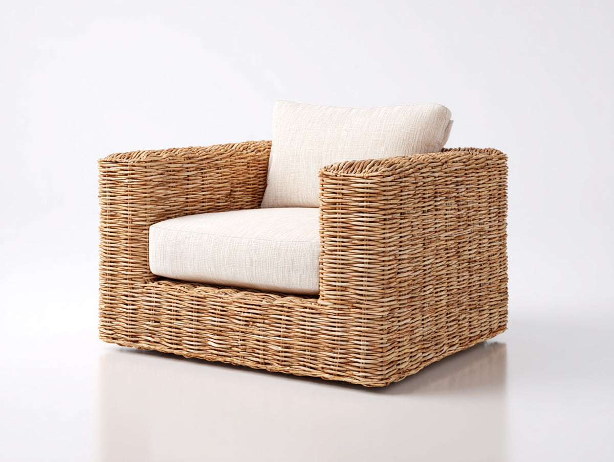 Sillones de ratán 92x88x80 cm - Marrón natural-Beige - Tejido trenzado y diseño contemporáneo