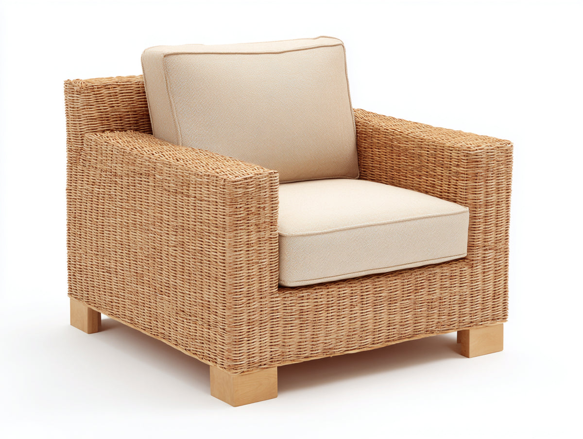 Sillones de ratán 94x90x84 cm - marrón claro-beige - brazos anchos y diseño contemporáneo