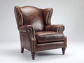 Sillón orejero de cuero 88x92x108 cm - marrón oscuro - respaldo alto con brazos enrollados
