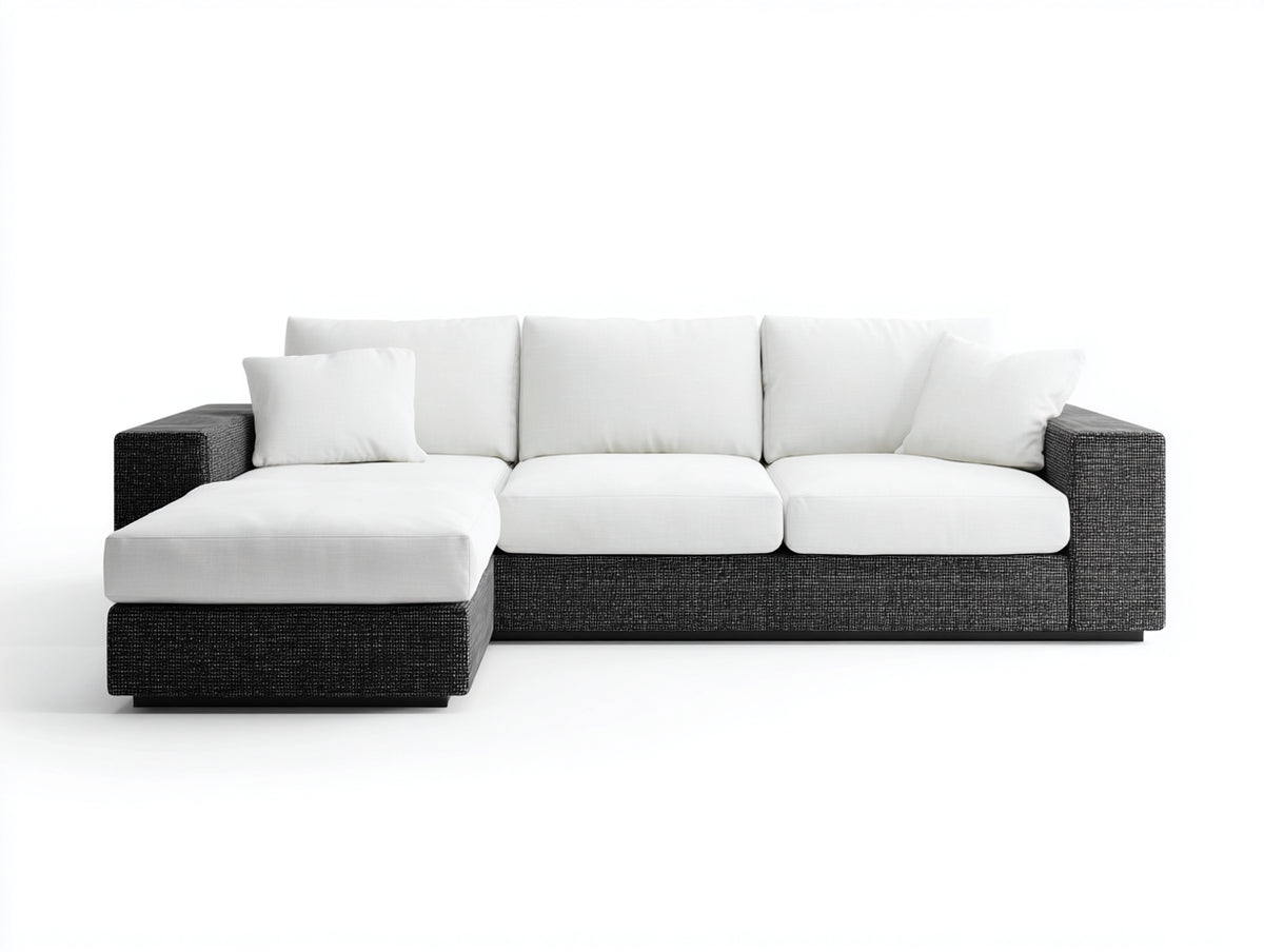 Sofás de esquina tapizados 265x175x84 cm - Blanco-Negro - Chaise longue y diseño contemporáneo