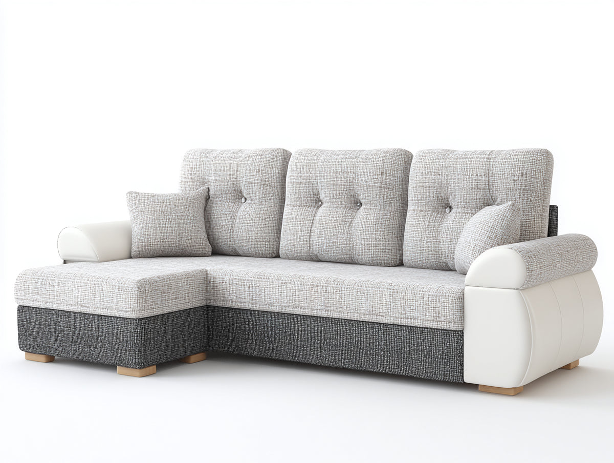 Sofás de esquina tapizado de tela 270x190x90 cm - gris claro-gris oscuro-blanco - chaise longue y diseño moderno