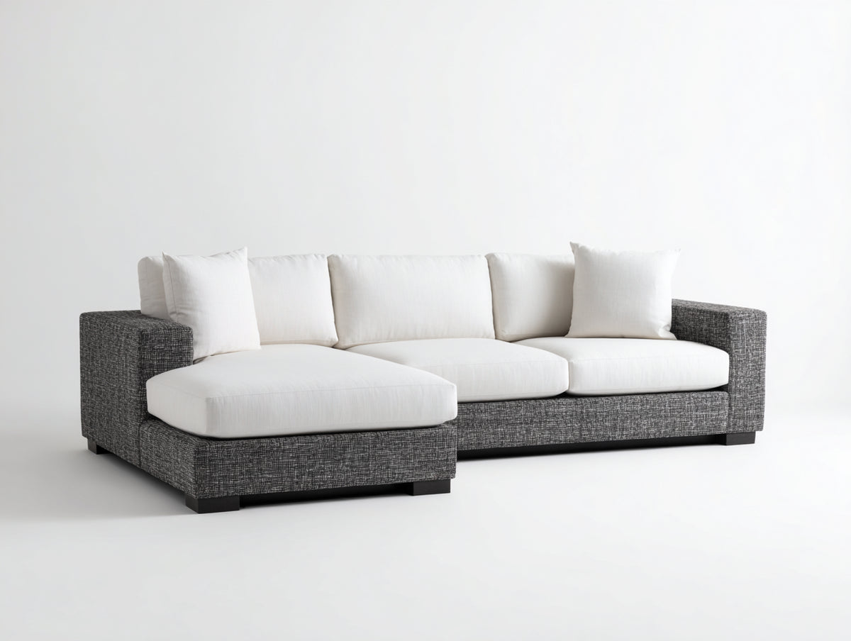Sofás de esquina tapizado de tela 280x190x82 cm - blanco-gris oscuro - chaise longue y diseño moderno
