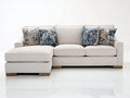 Sofá de esquina de tela 290x220x85 cm - beige y azul - estilo moderno con chaise longue