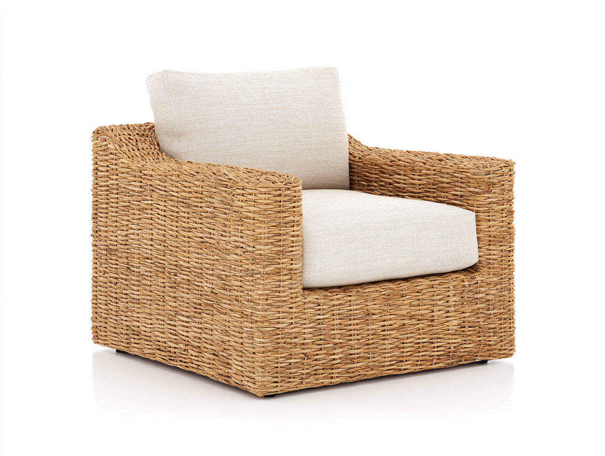 Sillones de ratán 92x88x84 cm - marrón natural-beige - diseño envolvente con brazos integrados