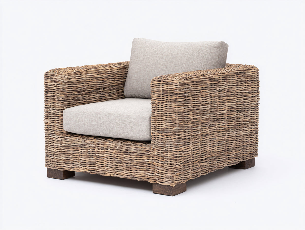 Sillones de ratán 90x86x82 cm - Marrón natural-Beige - Tejido trenzado y diseño contemporáneo