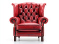 Sillón orejero de cuero 90x92x110 cm - rojo envejecido-marrón oscuro - respaldo capitoné y brazos enrollados