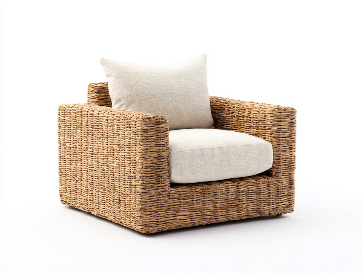 Sillones de ratán 95x92x82 cm - marrón natural-beige - brazos anchos y diseño contemporáneo envolvente