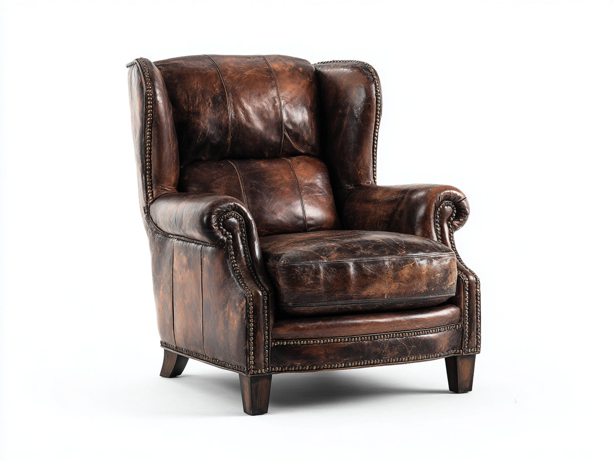Sillón orejero tapizado 92x90x108 cm - marrón oscuro - respaldo alto y brazos enrollados de diseño clásico