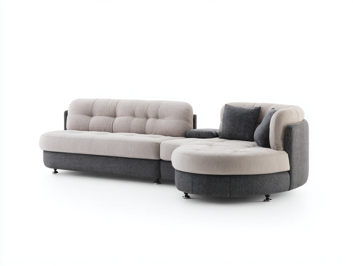 Sofá de esquina de tela 300x230x85 cm - beige y gris oscuro - diseño moderno con asiento amplio