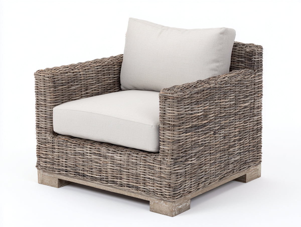 Sillones de ratán 85x82x78 cm - ratán gris y beige claro - diseño moderno con cojines tapizados