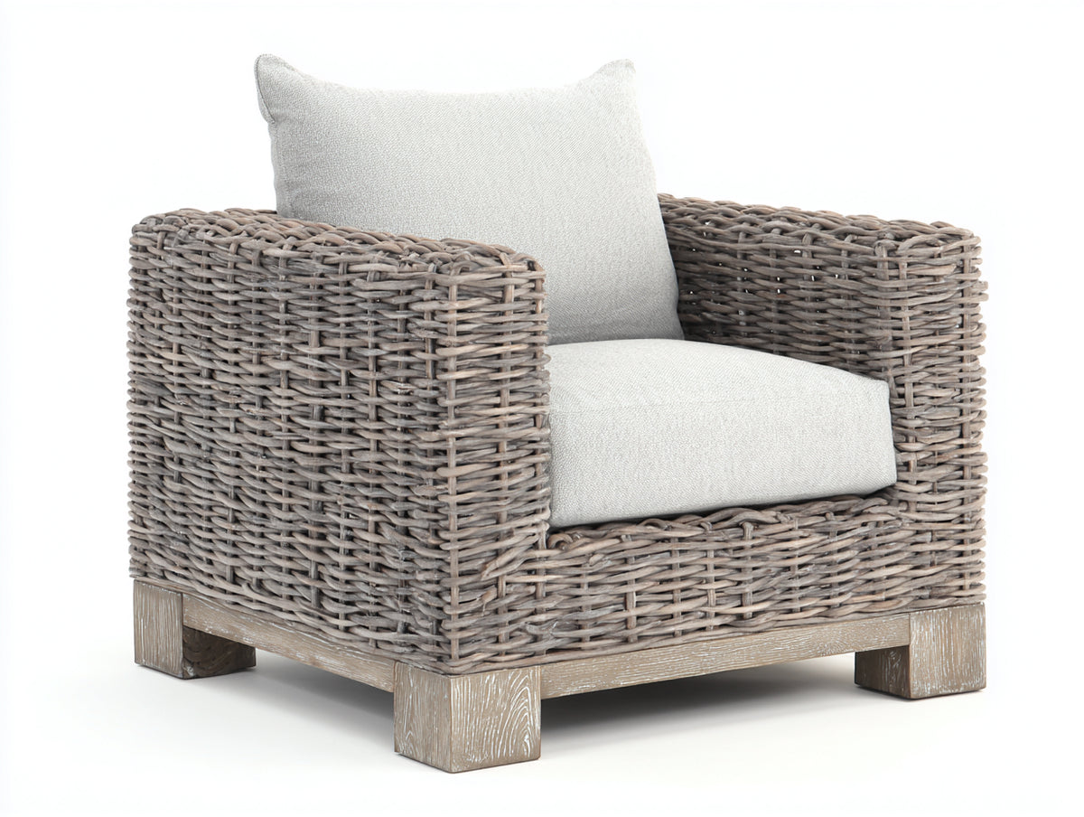 Sillones de ratán 90x85x82 cm - Gris topo-Beige - Tejido trenzado y diseño contemporáneo