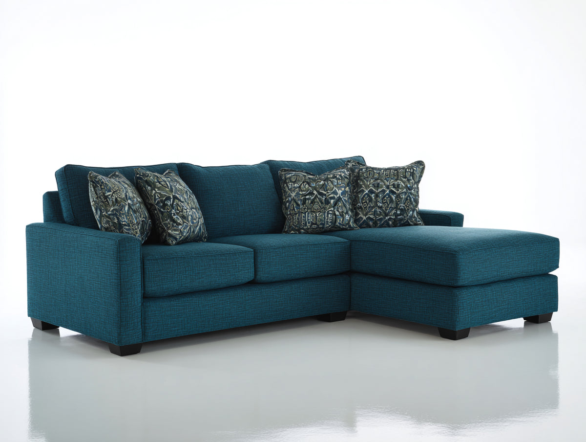 Sofás de esquina tapizado 285x205x88 cm - azul petróleo - diseño moderno con chaise longue