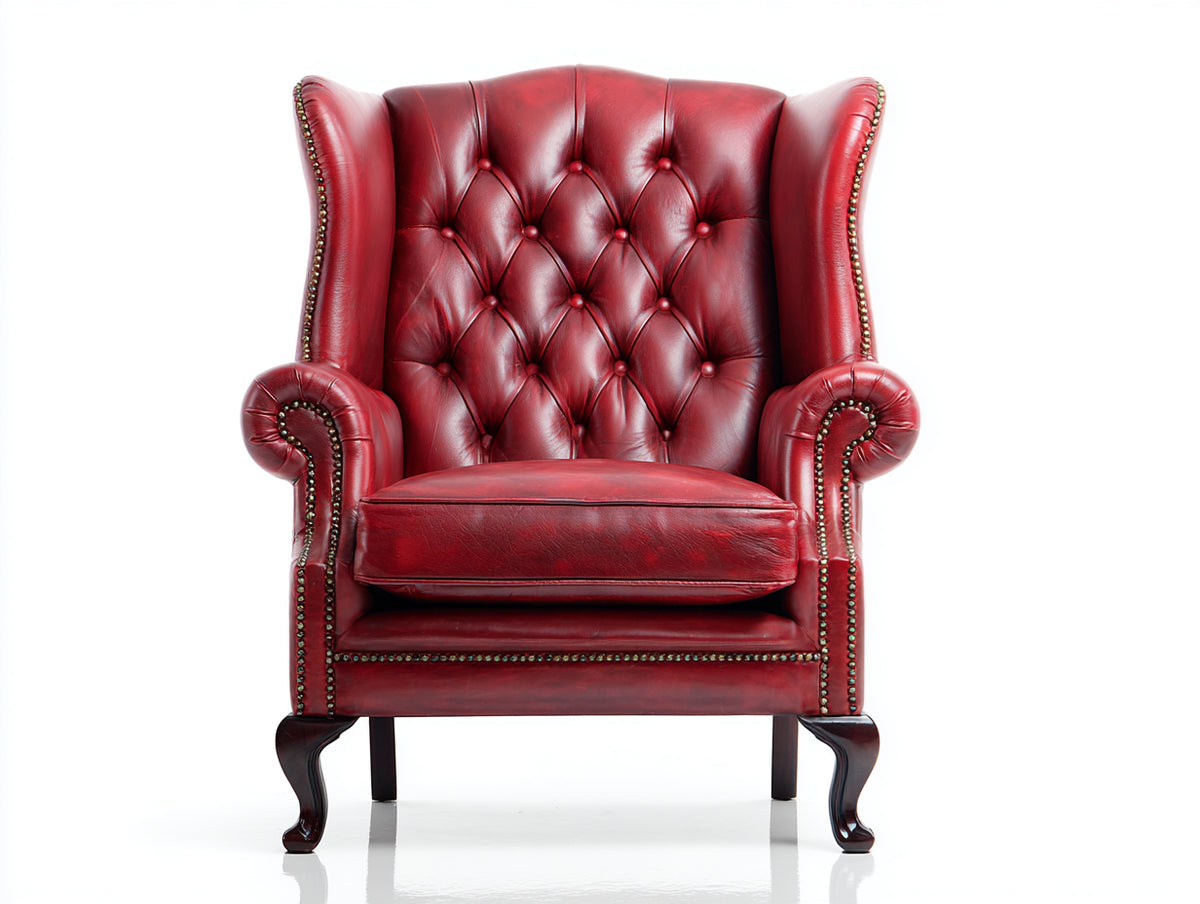 Sillón orejero tapizado 92x90x110 cm - rojo burdeos - diseño clásico capitoné con brazos enrollados
