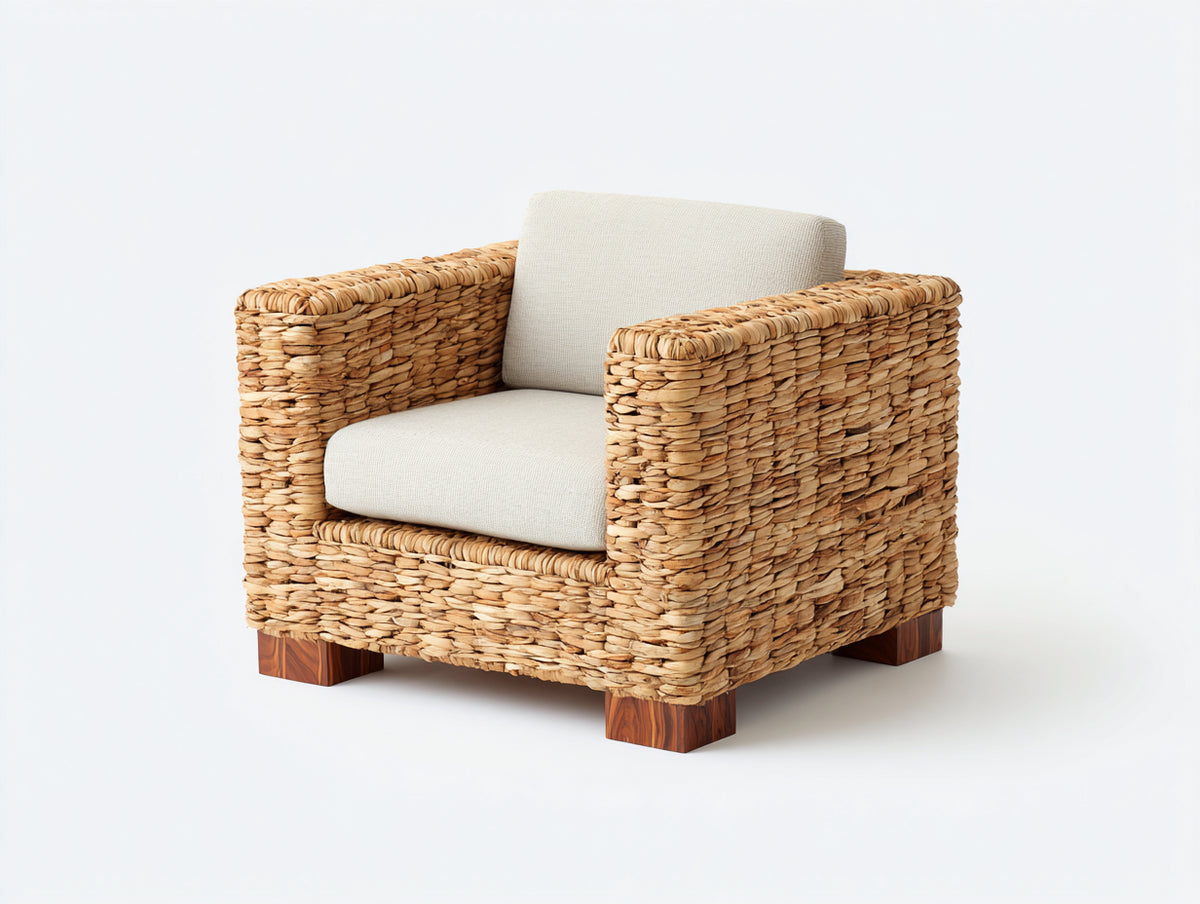 Sillones de ratán 82x80x76 cm - ratán natural y beige claro - diseño moderno con cojines tapizados