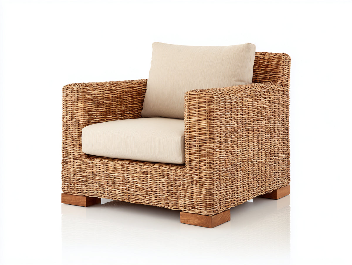 Sillones de ratán 84x82x78 cm - ratán natural y beige claro - diseño moderno con cojines tapizados