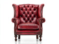 Sillón orejero de cuero 88x90x115 cm - Rojo burdeos - Capitonné y diseño clásico