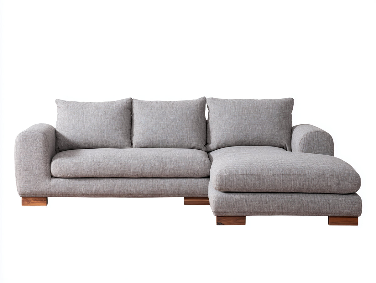 Sofás de esquina tapizados 260x175x85 cm - Gris claro-Marrón natural - Chaise longue y diseño contemporáneo