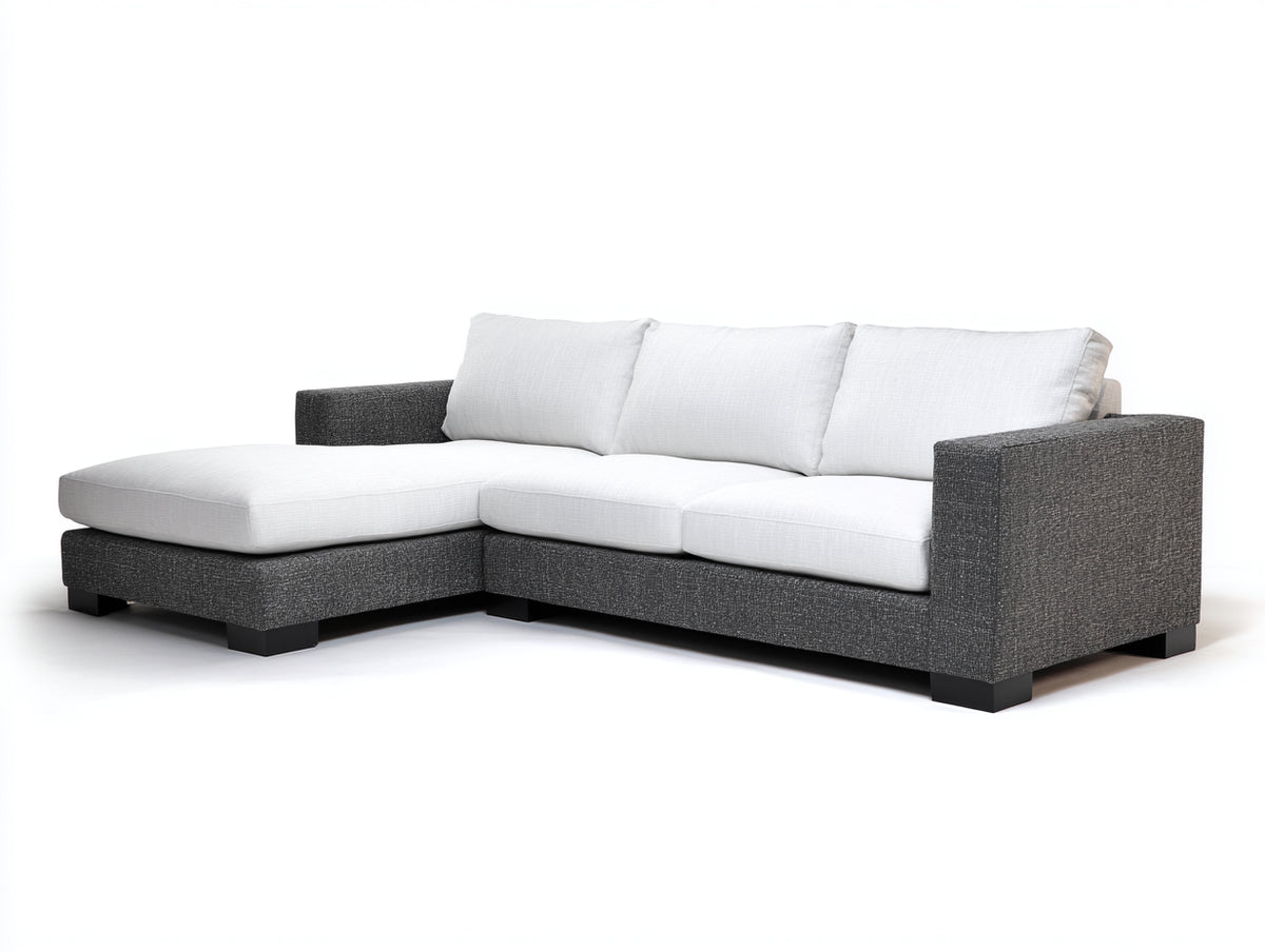 Sofás de esquina tapizados en tejido 285x180x85cm - Blanco y gris oscuro - Diseño moderno y confortable