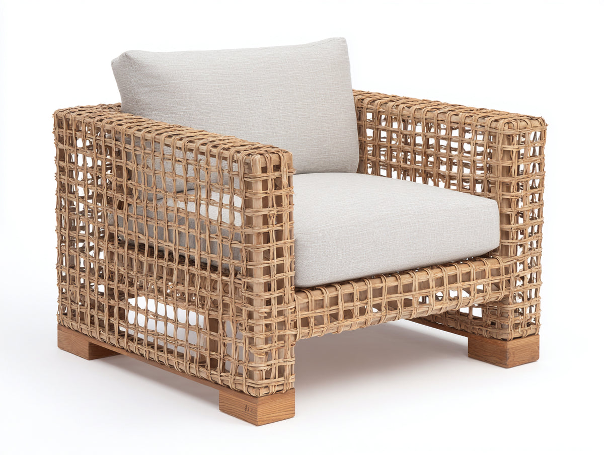 Sillones de ratán 88x82x80 cm - Marrón natural-Beige - Tejido abierto y diseño contemporáneo