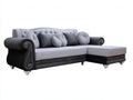 Sofás de esquina tapizado 275x195x90 cm - gris claro y negro - diseño clásico con chaise longue y brazos enrollados