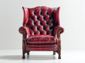 Sillón orejero de cuero 92x88x110 cm - rojo burdeos - capitoné profundo y brazos enrollados estilo clásico