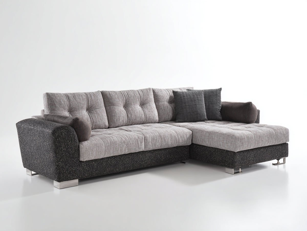 Sofás de esquina tapizado 280x200x88 cm - gris claro y gris oscuro - diseño moderno con chaise longue