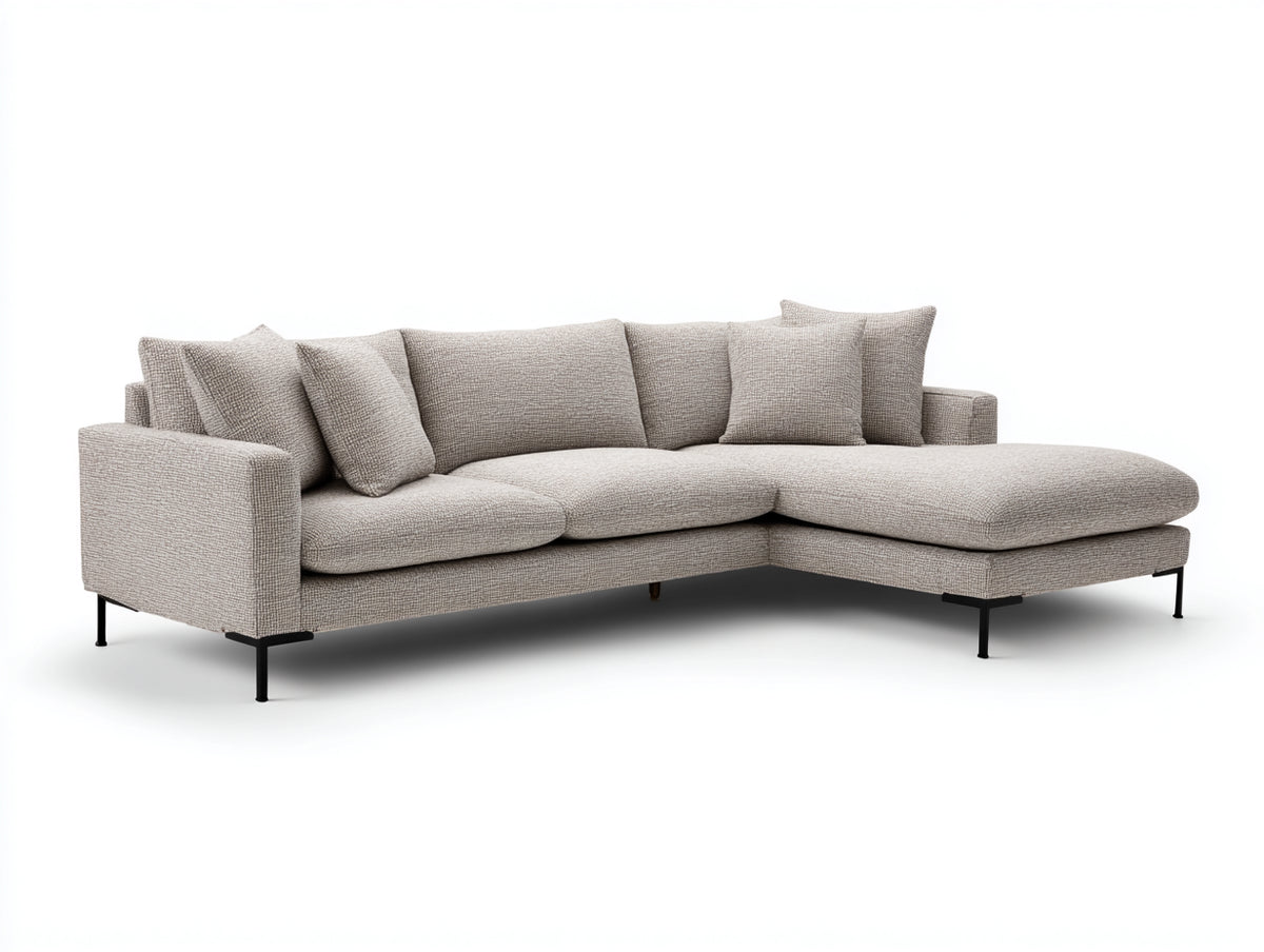 Sofás de esquina tapizado de tela 285x220x82 cm - beige-negro - chaise longue y diseño moderno