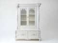 Vitrina de madera 120x45x210 cm - blanco - diseño clásico ornamentado con 2 puertas de cristal y 4 cajones